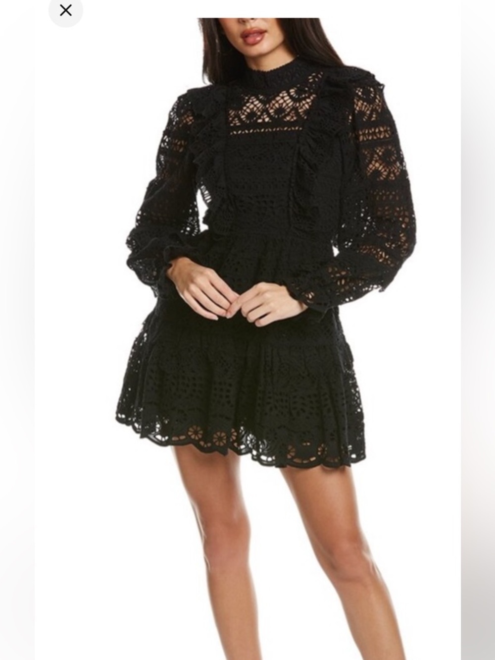 Black Lace Long-Sleeve Mini Dress